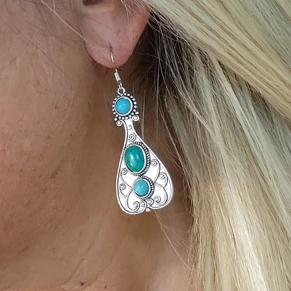 Three-Stone Howlite Turkish Drop Earrings